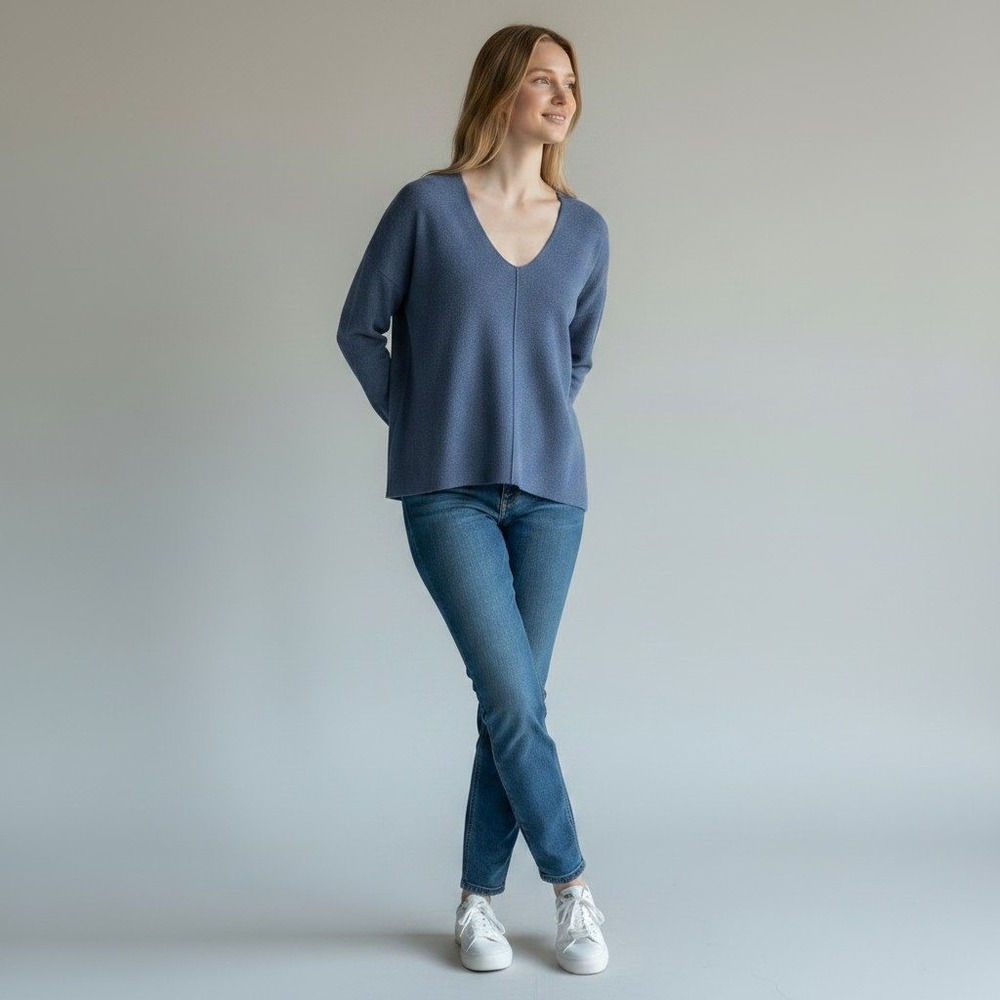 J. Jill Denim Blue Slate V-Neck Pullover Knit Sweater Women S Tall Seam Detail